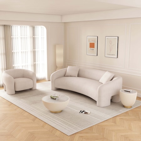 Manhattan Comfort 2-Piece Modern Sylvia Tweed Sofa with Accent Pillows and Accent Chair in Angora 2-SFAC1770-AN